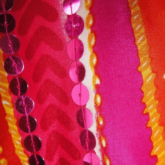 NEW * Diane Gilman 100% SILK s/s ORANGE Hot PINK Sequin TUNIC Top * sz S or M - Picture 3 of 8